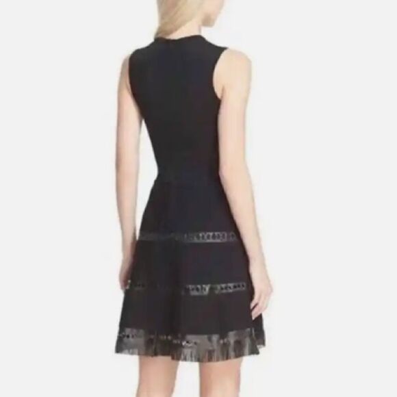 Parker serene leather fringe trim sleeveless fit flare skater dress black - Picture 2 of 9